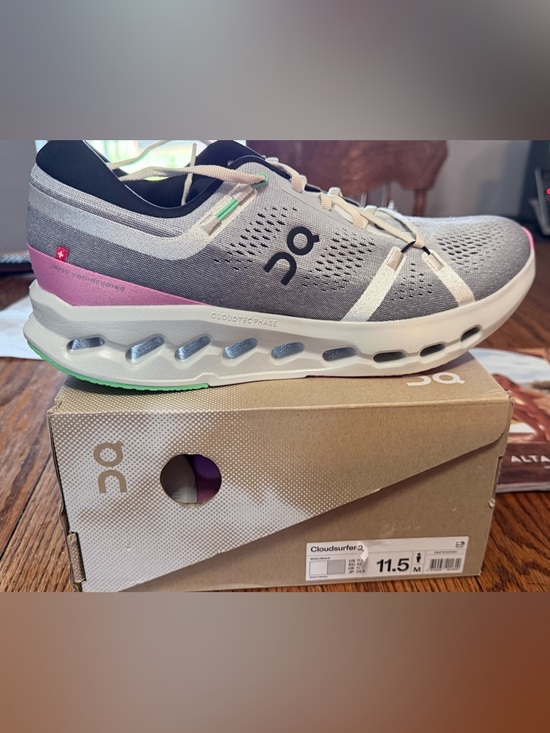 On Running Shoes - On Running Cloudsurfer Women’s Running Shoe - Light Gray with Pink Accents